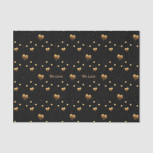 My Love Elegant Gold Hearts on Black Tissue Paper