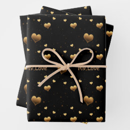 My Love Elegant Gold Hearts on Black Wrapping Paper Sheet