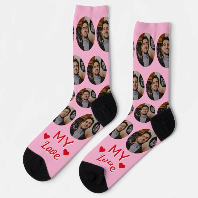 My Love Husband's Photo For Wife Pink Red Socks (Left)
