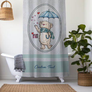 My Love Is True, Winter Bear With Umbrella  Shower Curtain