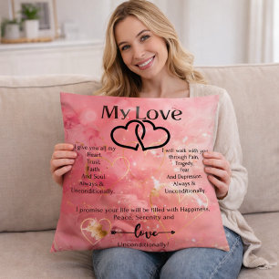 My Love Romantic Heart Quote Glittered Cushion
