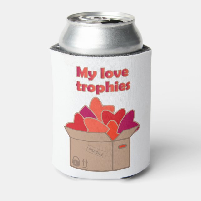 My love trophies in box full of Valentines hearts Can Cooler (Can Back)