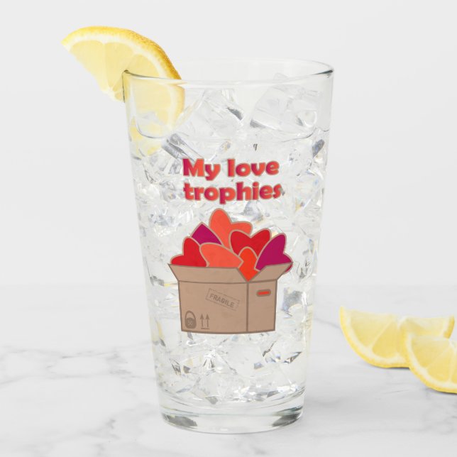 My love trophies in box full of Valentines hearts Glass (Front Ice)