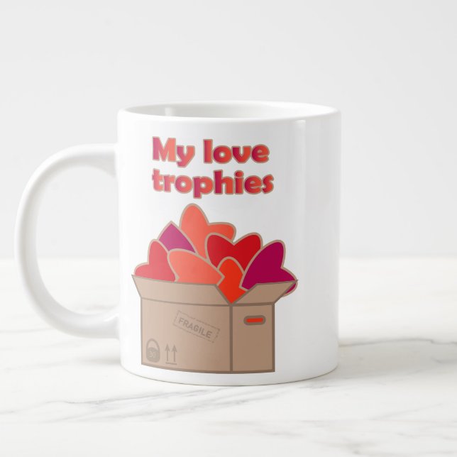 My love trophies in box full of Valentines hearts Large Coffee Mug (Left)