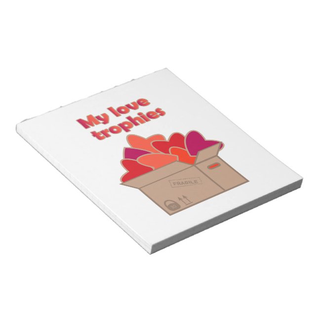 My love trophies in box full of Valentines hearts Notepad (Angled)