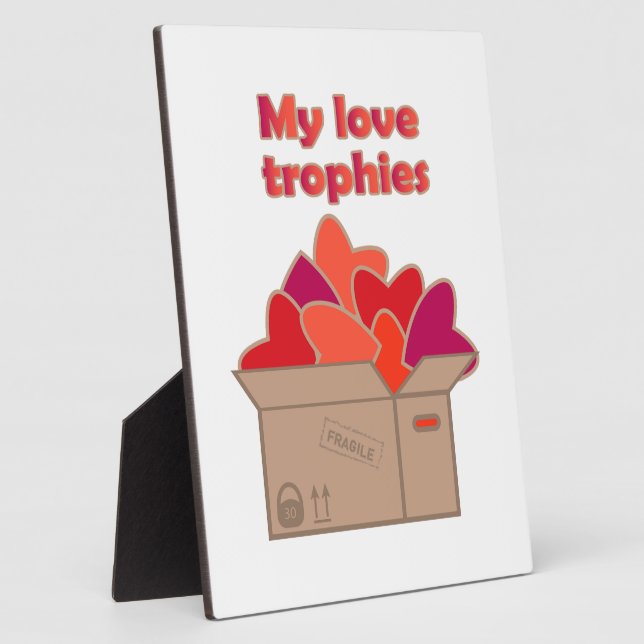 My love trophies in box full of Valentines hearts Plaque (Side)