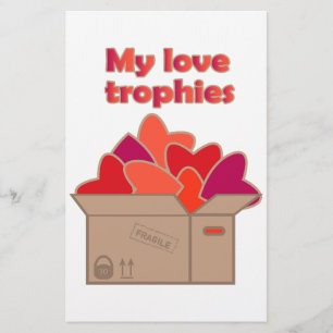 My love trophies in box full of Valentines hearts Stationery