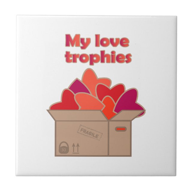 My love trophies in box full of Valentines hearts Tile (Front)