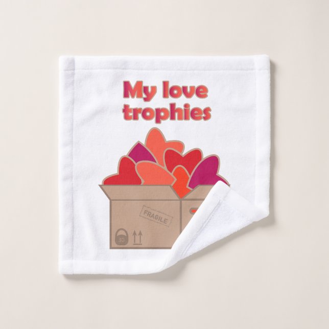 My love trophies in box full of Valentines hearts Wash Cloth (Wash Cloth)