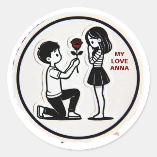 My love with name romantic classic round sticker