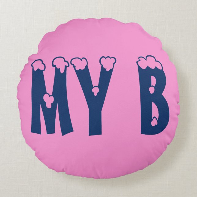 My Lovely Baby Pink Princess Monogram Design Art Round Cushion (Front)