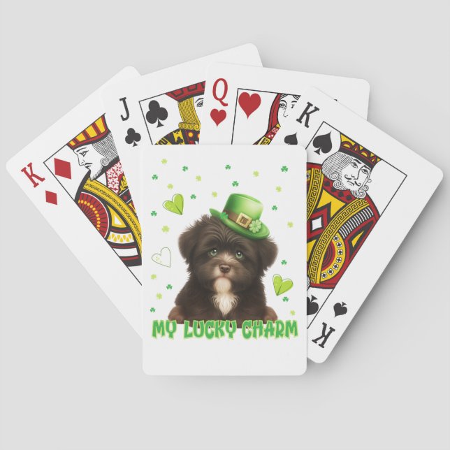 My Lucky Charm Havanese Puppy St. Patrick's Day Playing Cards (Back)
