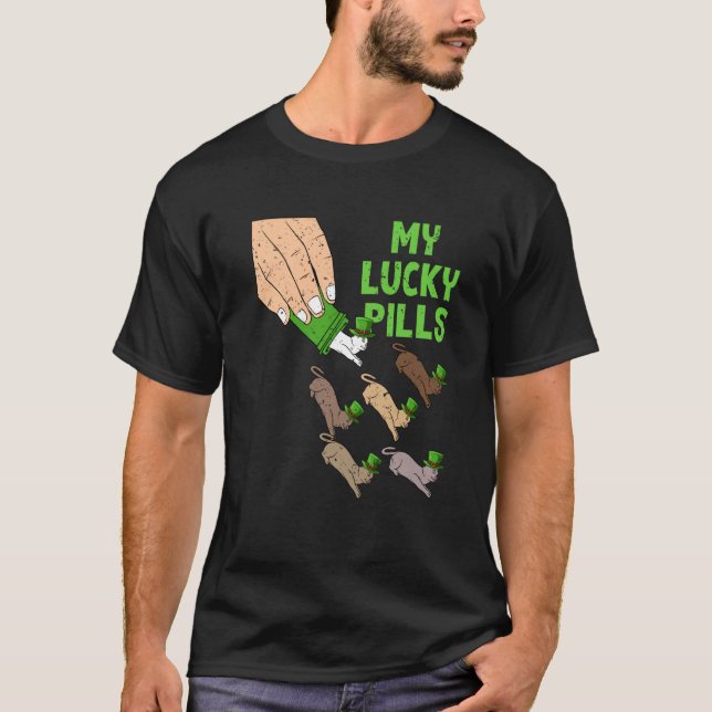 My Lucky Pills Cat St Patricks Day Irish Kitten Ki T-Shirt (Front)