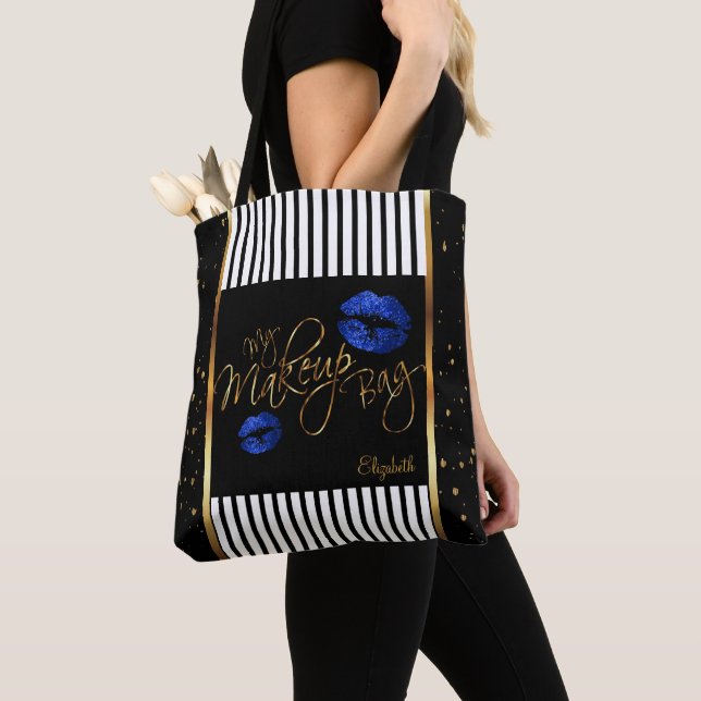 My Makeup Gold Confetti Bag - Blue Glitter Lips (Close Up)