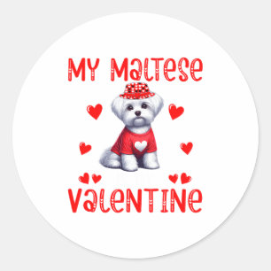 My Maltese Is My Valentine Hearts Costume Single O Classic Round Sticker