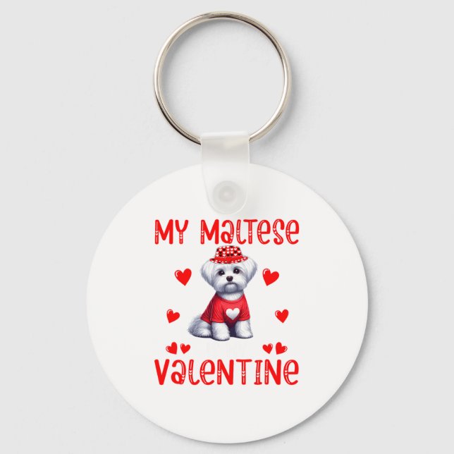 My Maltese Is My Valentine Hearts Costume Single O Key Ring (Front)