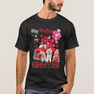 My Maltese Is My Valentine Two Dogs With Gnome Pic T-Shirt