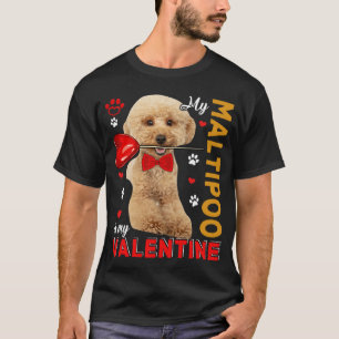 My Maltipoo Is My Valentine Cute Dog Holding Heart T-Shirt