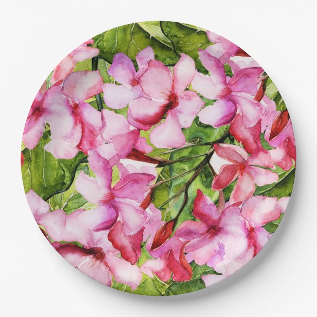 My mediterranean exotic oleander flower garden paper plate (Front)