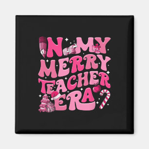 My Merry Teacher Era Retro Groovy Teacher Christma Magnet