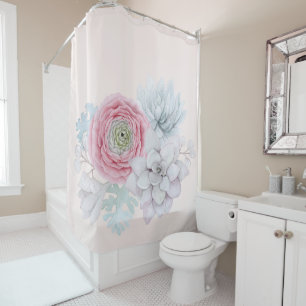 My mexican pastel pink succulent garden shower curtain