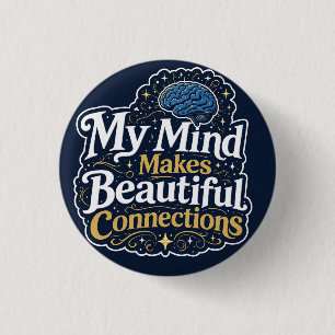My Mind Makes Beautiful Connections Vintage Brain 3 Cm Round Badge