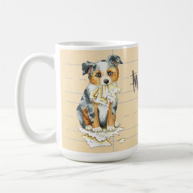 My Mini American Shepherd Ate My Homework Coffee Mug (Left)