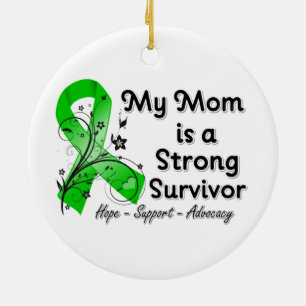 My Mom is a Strong Survivor Green Ribbon Ceramic Tree Decoration