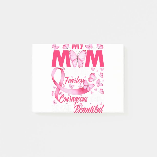 My Mom Pink Ribbon Warrior Breast Cancer Post-it Notes (Front)