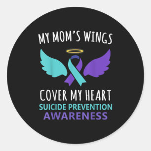 My Mom's Wings Cover Heart Suicide Awareness Ribbo Classic Round Sticker