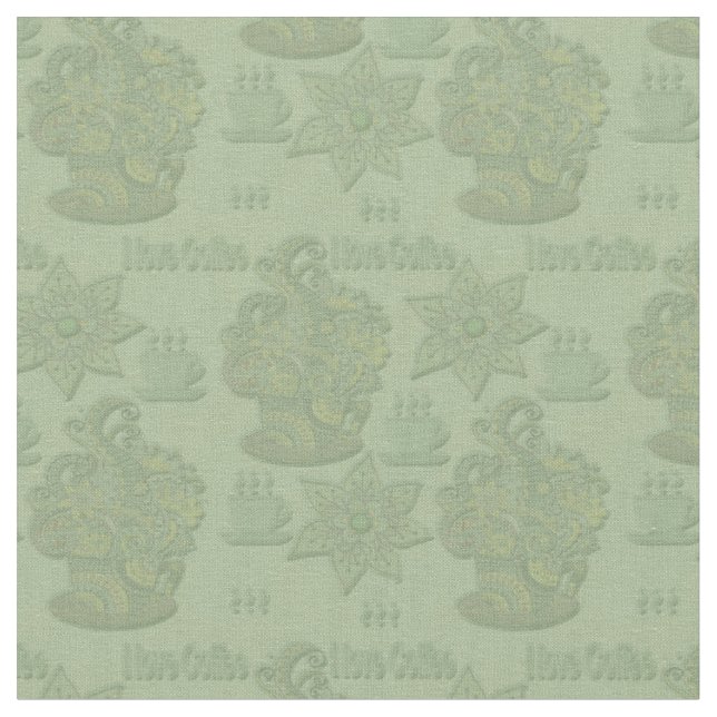 My Monochrome 'I love coffee' design Fabric (Close Up)
