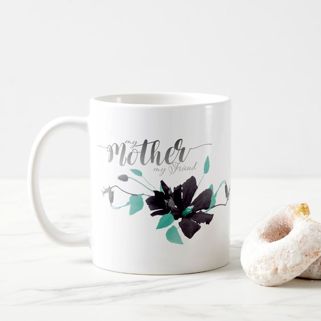 My Mother My Friend Clematis Teal Grey Coffee Mug (My Mother My Friend Clematis Teal Gray Coffee Mug from Studio Posies.)