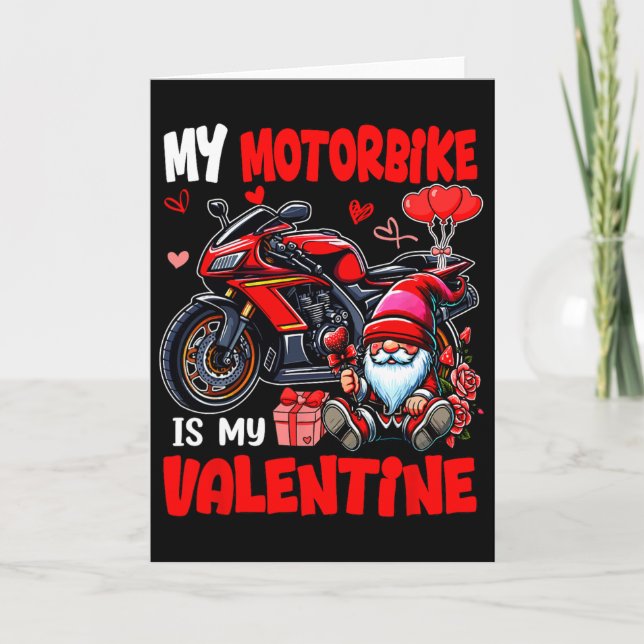 My Motorbike Is My Valentine Biker Lover Gnome Cut Card (Front)
