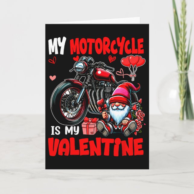 My Motorcycle Is My Valentine Biker Lover Gnome Cu Card (Front)