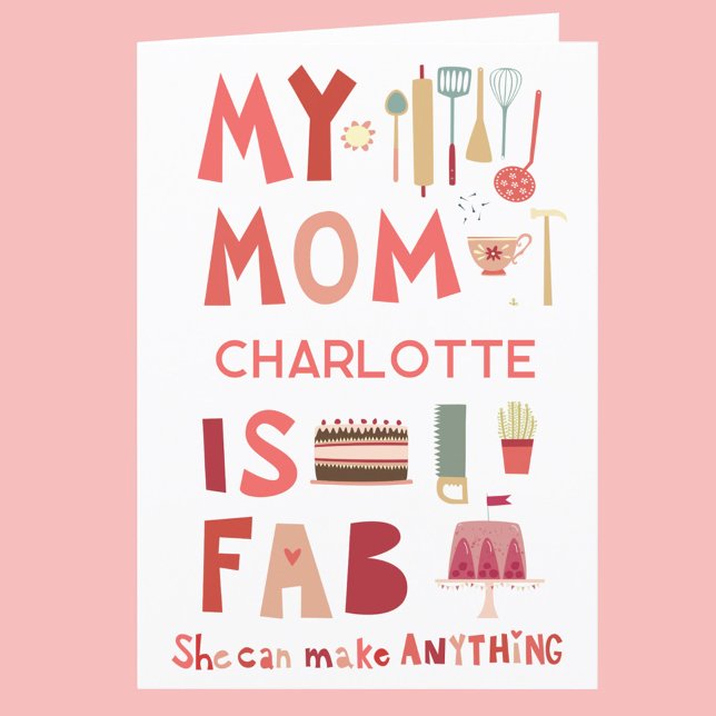 My Mum is Fab Personalised Fun Card (My Mom is Fab personalized name Mothers Day or birthday card)
