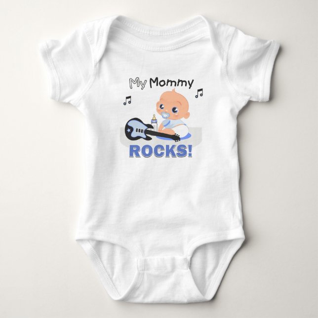 My Mummy Rocks Blue Guitar Infant Creeper BodySuit (Front)