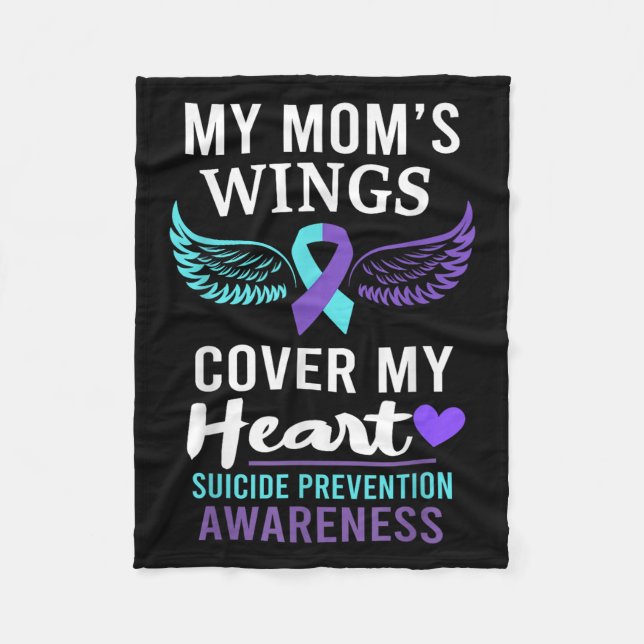My Mum's Wings Cover Heart Suicide Awareness Ribbo Fleece Blanket (Front)