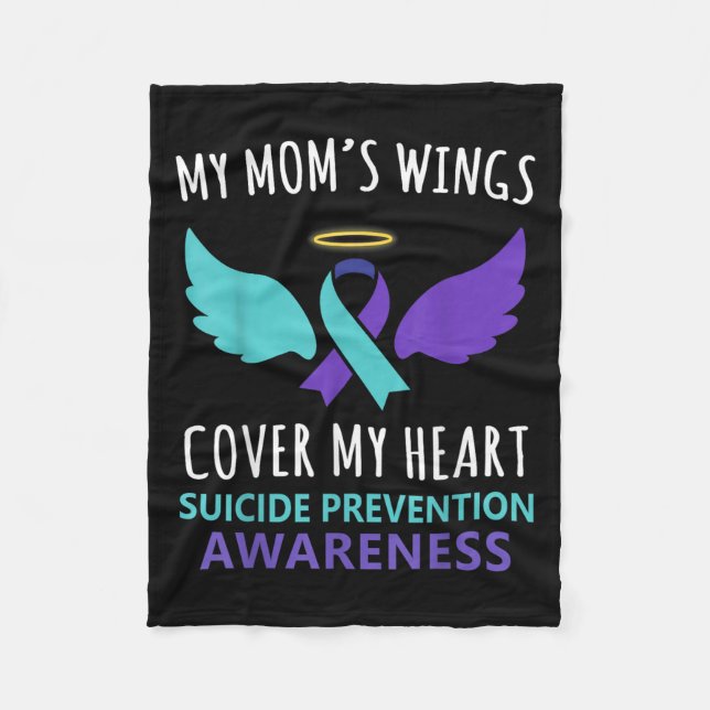 My Mum's Wings Cover Heart Suicide Awareness Ribbo Fleece Blanket (Front)