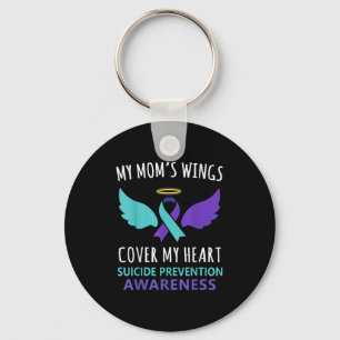 My Mum's Wings Cover Heart Suicide Awareness Ribbo Key Ring