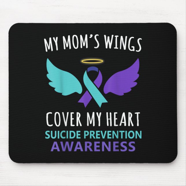 My Mum's Wings Cover Heart Suicide Awareness Ribbo Mouse Mat (Front)