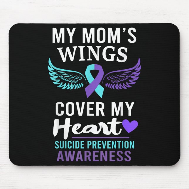 My Mum's Wings Cover Heart Suicide Awareness Ribbo Mouse Mat (Front)