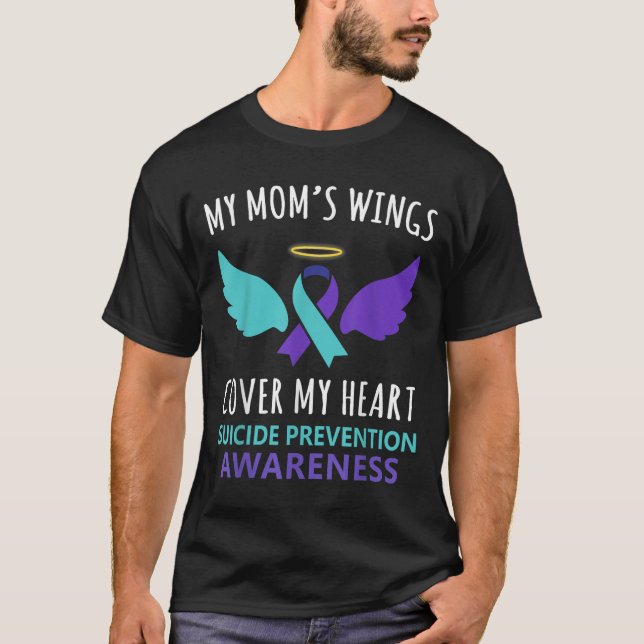 My Mum's Wings Cover Heart Suicide Awareness Ribbo T-Shirt (Front)