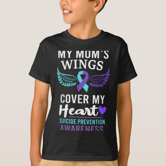 My Mum's Wings Cover Heart Suicide Awareness Ribbo T-Shirt (Front)