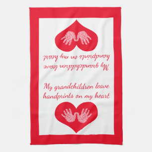 My My Grandchildren leave handprints Tea Towel Red