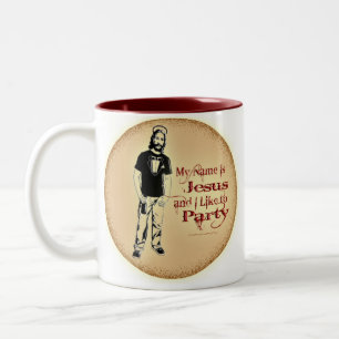 MY NAME IS JESUS AND I LIKE TO PARTY Two-Tone COFFEE MUG