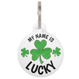 My Name is Lucky Personalised Green Shamrock Pet Tag
