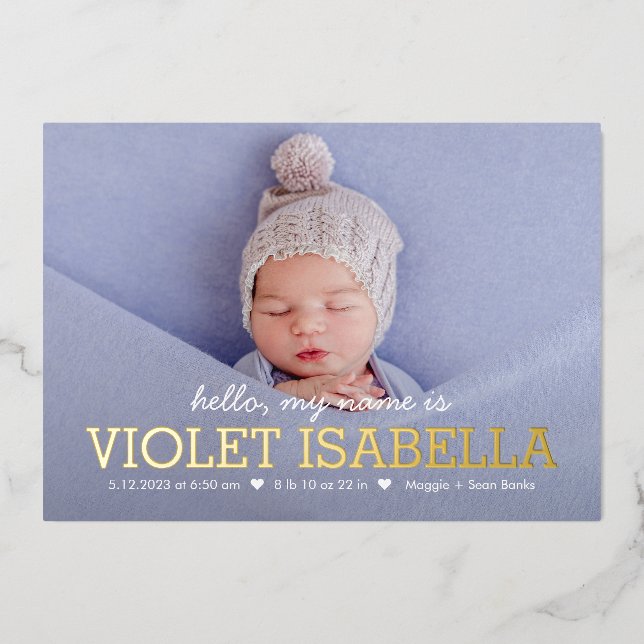 My Name Real Foil Baby Birth Announcement (Front)
