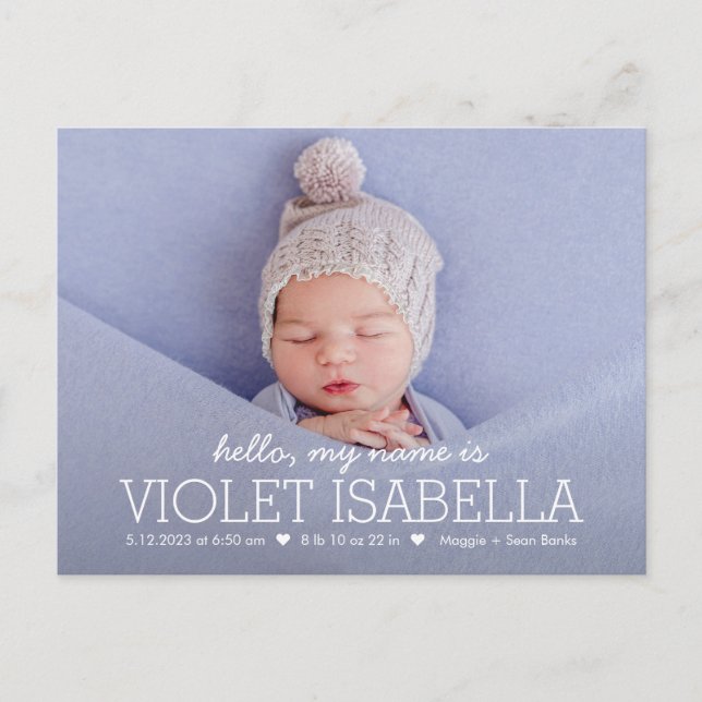 My Name Simple Baby Birth Announcement Postcard (Front)
