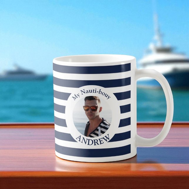 My Nauti-bouy Navy Blue Striped Photo Mug (Creator Uploaded)