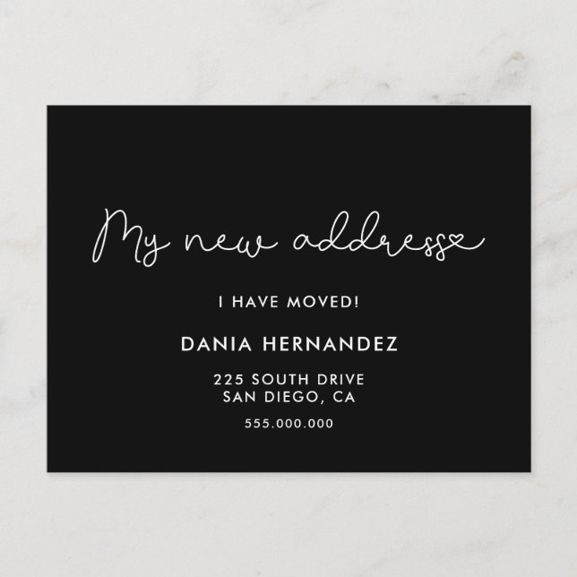 My new address Cute moving announcement black Postcard (Front)